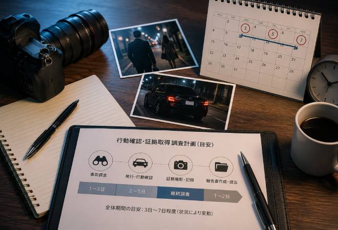行動確認・証拠取得にかかる期間の目安。