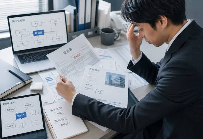 取引先の情報を調査している様子。